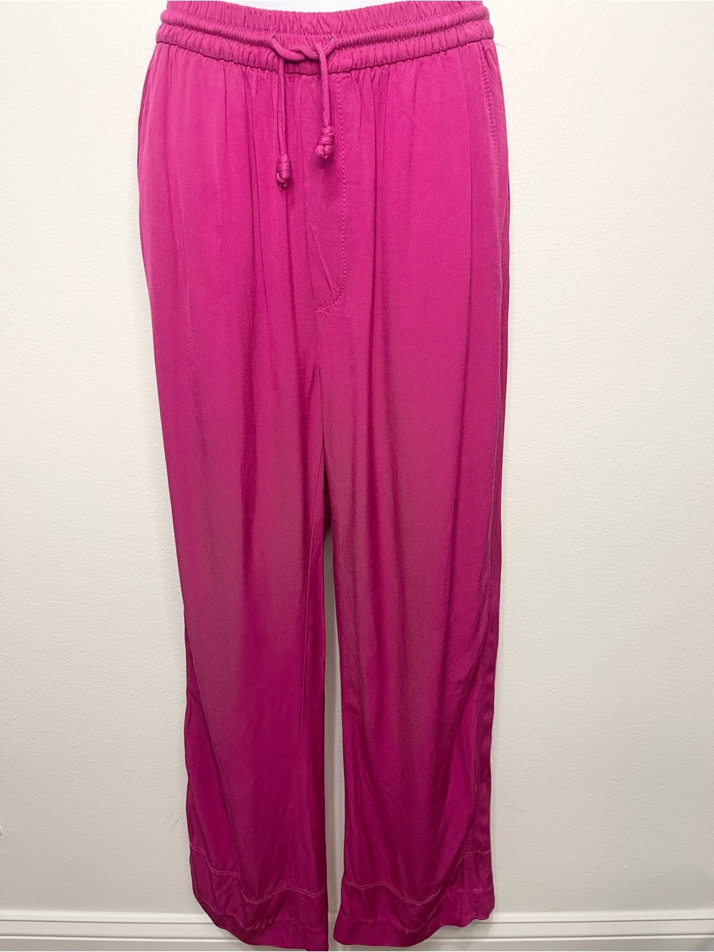 Zara Fuchsia Drawstring Wide-Leg Track Pants Size Medium Waist 14”-17” EUC